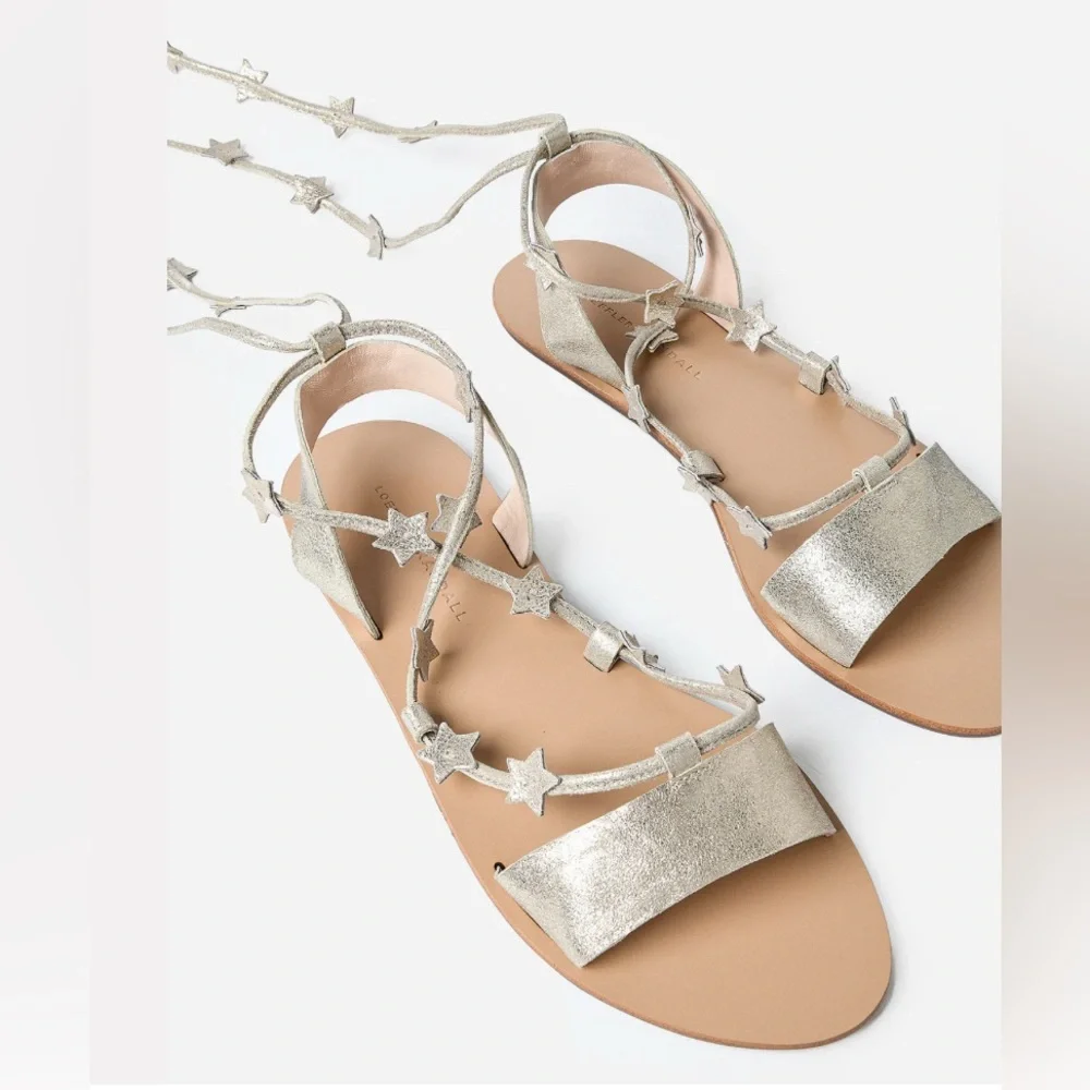 Loeffler Randall Silver Star Lace-Up Flat Sandals